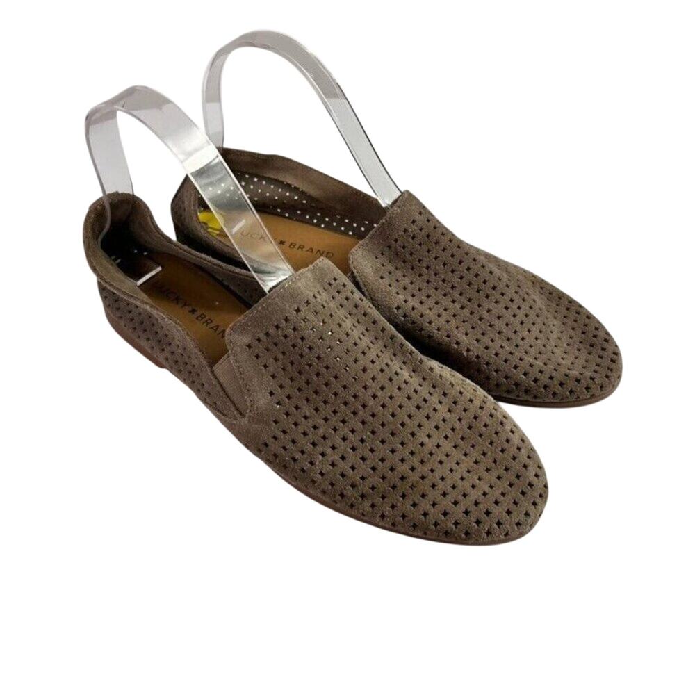 Lucky Brand Shoes Womens 9M EU40 Charsa Tan Suede Perforated Slip On Flats
